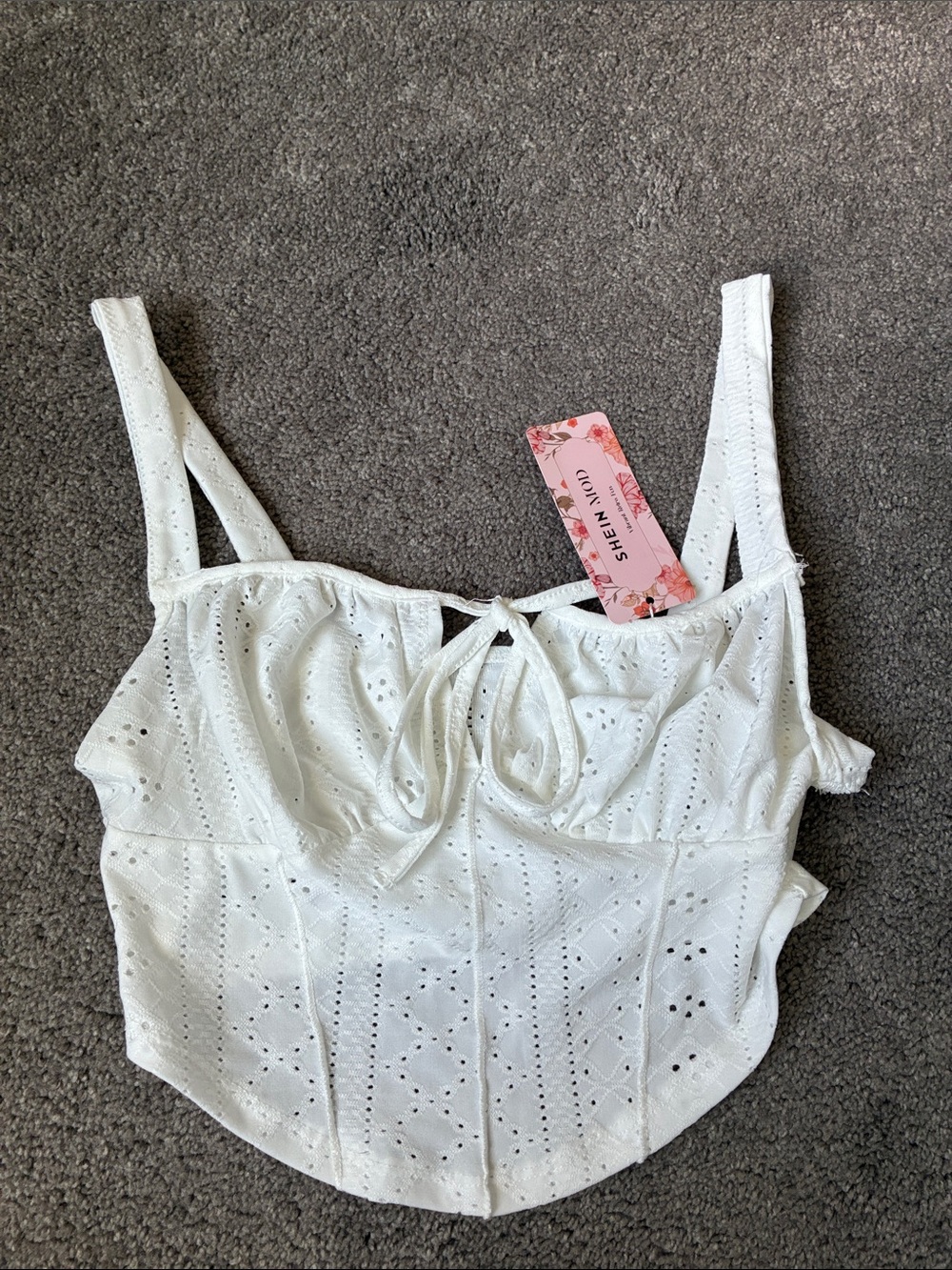 SHEIN White Eyelet Tie-Front Bustier Crop Top